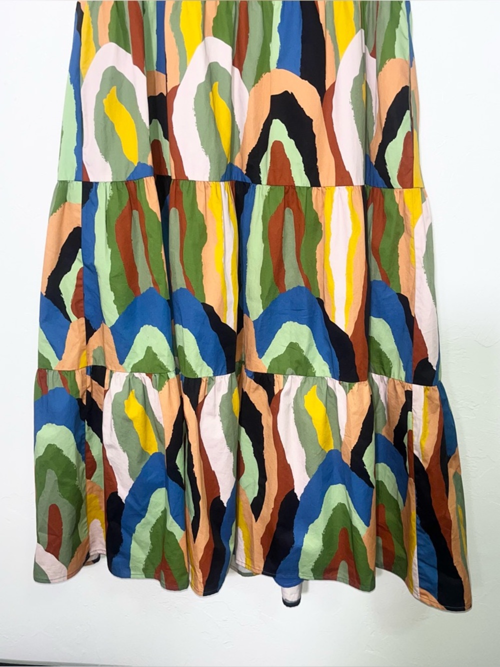 CROSBY by Mollie Burch Watts Dress Geode Print Abstract Tiered Midi Cotton - Picture 6 of 12